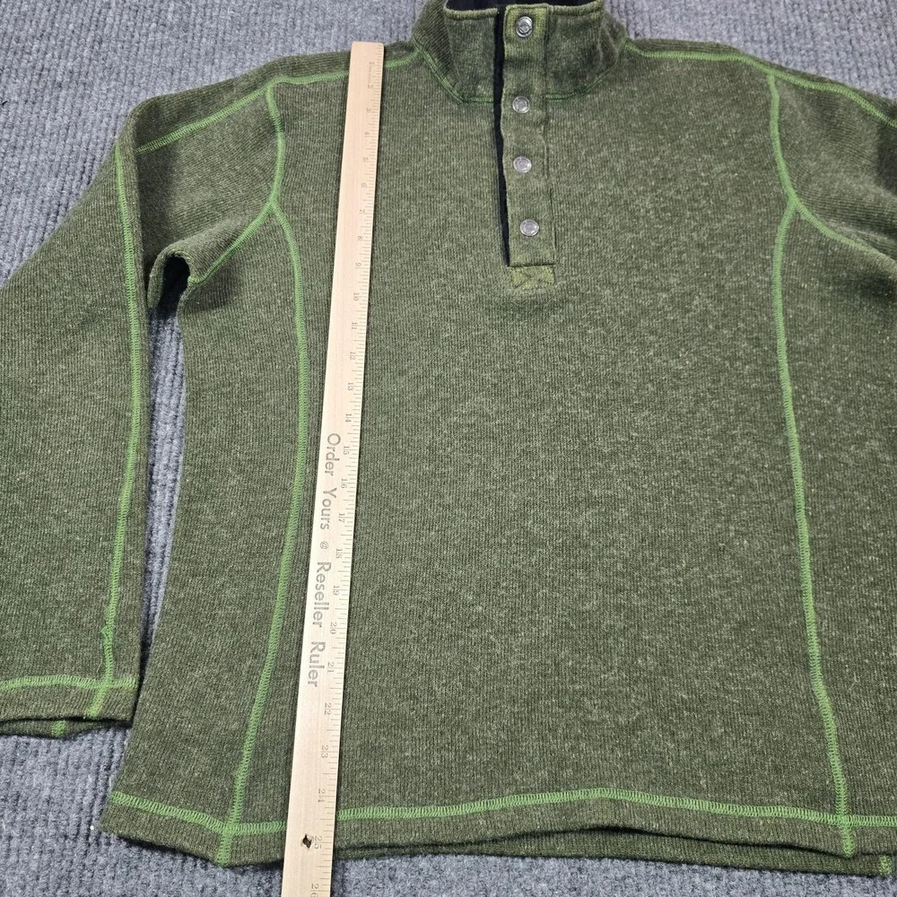 ExOfficio Sweater Mens Medium Green Wool Blend Thermal Mock Neck Henley Pullover